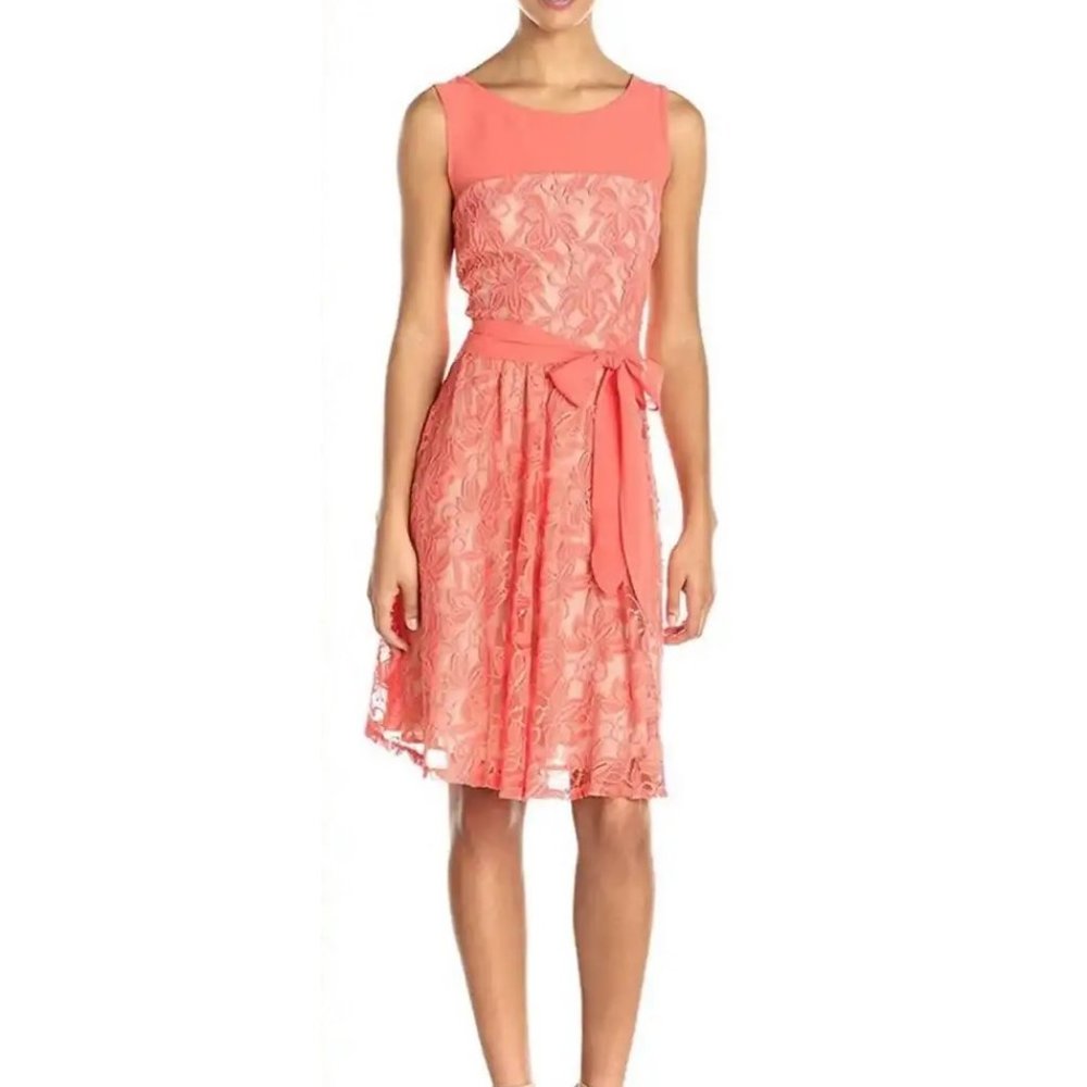 Julian Taylor Orange Fit & Flare Sleeveless Coral Nude Lace - NWT
